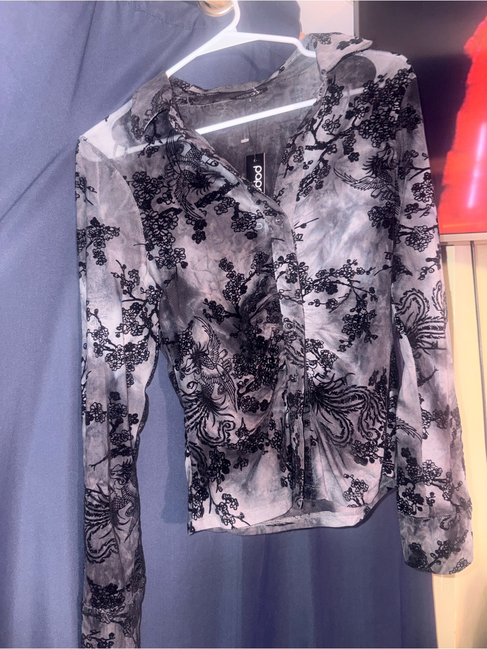 bobeau Black & Gray Sheer Floral Button-Down Shirt